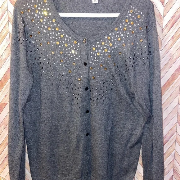 Gray Jewel Embellished Cardigan XL - Picture 5 of 8